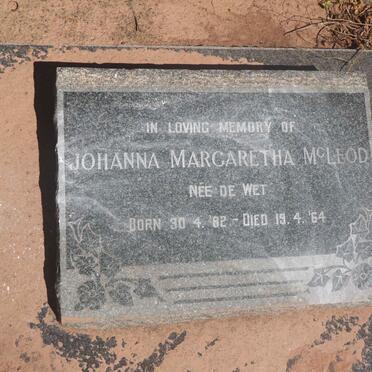 McLEOD Johanna Margaretha nee DE WET 1882-1964