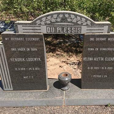 PLESSIS Hendrik Lodewyk, du 1918-1973 &amp; Helena Aletta Elizabeth 1923-2003