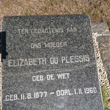 PLESSIS Elizabeth, du nee DE WET 1877-1960
