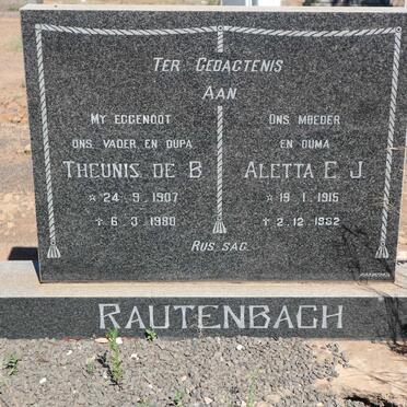 RAUTENBACH Theunis de B. 1907-1980 &amp; Aletta E.J. 1915-1982