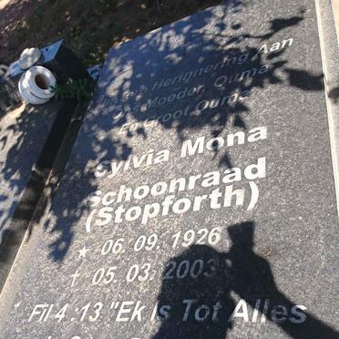 SCHOONRAAD Sylvia Mona nee STOPFORTH 1926-2003