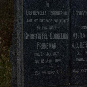 FRONEMAN Christoffel Cornelius 1874-1941 &amp; Alida Elizabeth v.d. Berg HAASBROEK 1879-1968