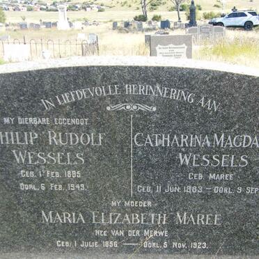 MAREE Maria Elizabeth nee VAN DER MERWE 1856-1923 :: WESSELS Philip Rudolf 1885-1949 &amp; Catharina Magdalena MAREE 1883-1962  