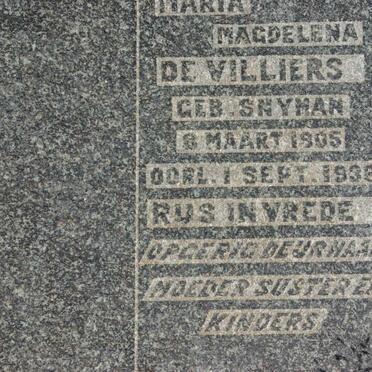VILLIERS Maria Magdalena, de nee SNYMAN 1905-1938