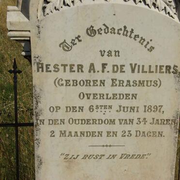 VILLIERS Hester A.F., de nee ERASMUS -1897