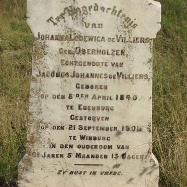 VILLIERS Johanna Lodewica, de nee OBERHOLZEN 1840-1901