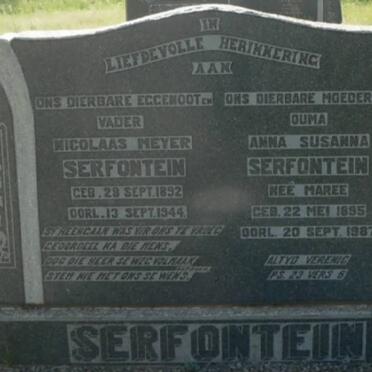 SERFONTEIN Nicolaas Meyer 1892-1944 &amp; Anna Susanna MAREE 1895-1987