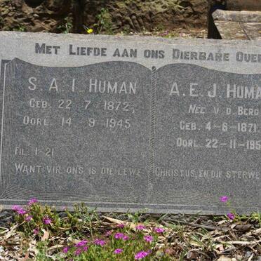 HUMAN S.A.I. 1872-1945 &amp; A.E.J. V.D. BERG 1871-1950