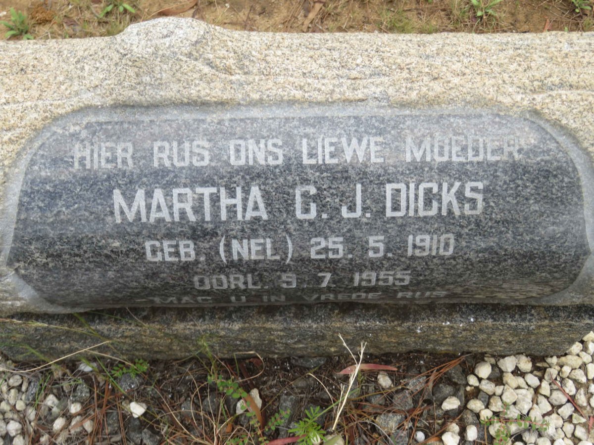 DICKS Martha C.J. nee NEL 1910-1955