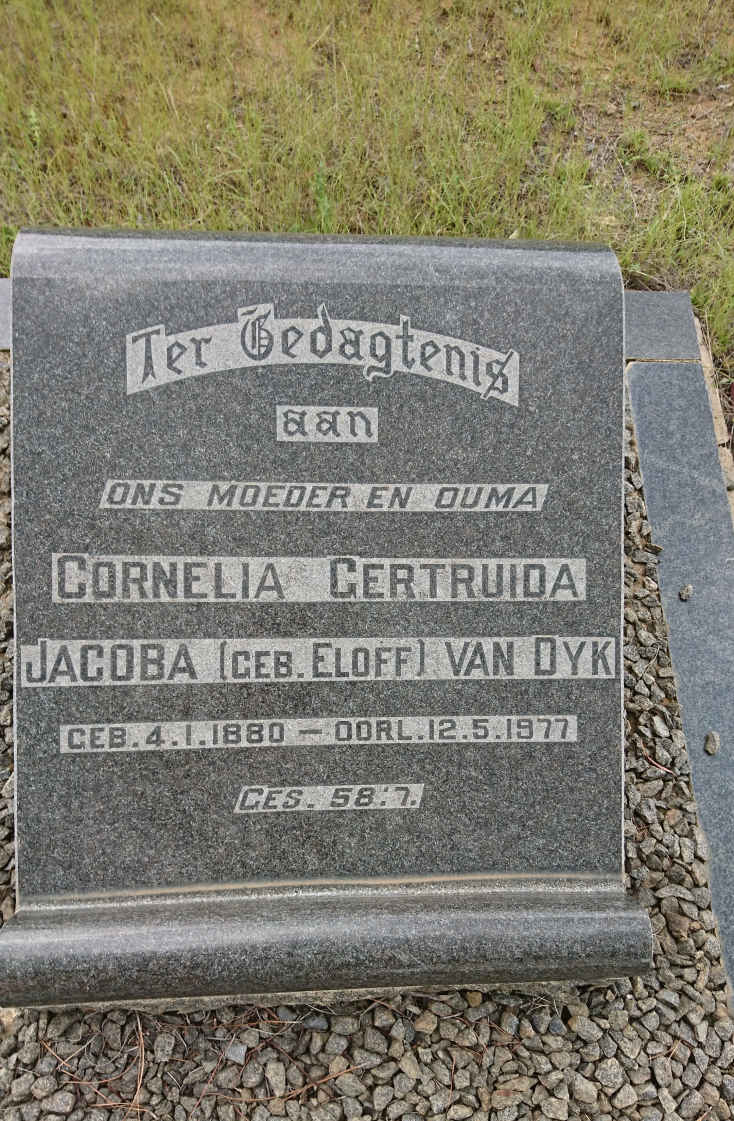 DYK Cornelia Gertruida Jacoba, van nee ELOFF 1880-1977