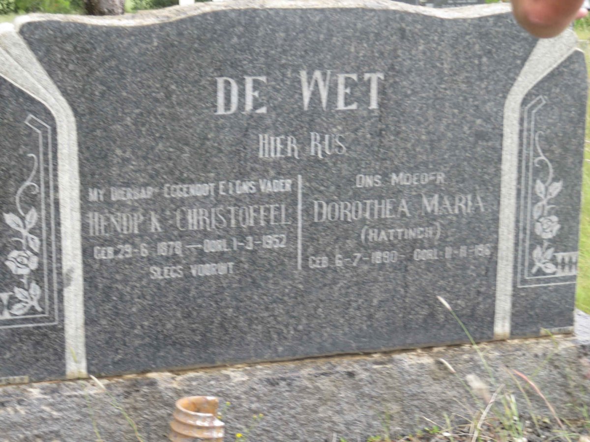 WET Hendrik Christoffel, de 1878-1952 &amp; Dorothea Maria HATTINGH 1890-1965