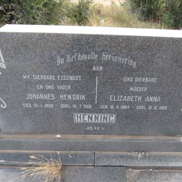 HENNING Johannes Hendrik 1882-1969 & Elizabeth Anna 1884-1969