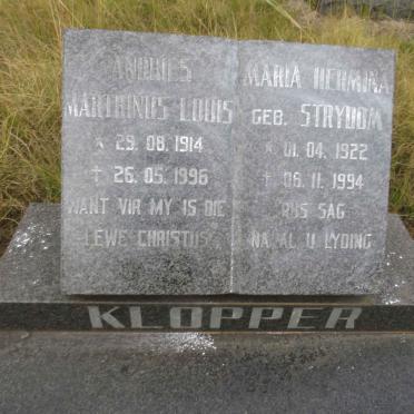 KLOPPER Andries Marthinus Louis 1914-1996 & Maria Hermina STRYDOM 1922-1994