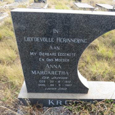 KRUGER Anna Margaretha nee JACKSON 1910-1967