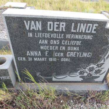LINDE Anna F., van der nee GREYLING 1910-