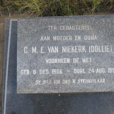 NIEKERK G.M.E., van nee DE WET 1906-1990