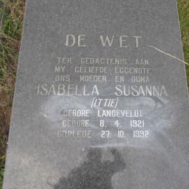 WET Isabella Susanna, de nee LANGEVELDT 1921-1992