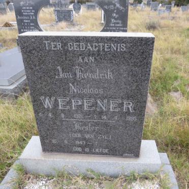 WEPENER Jan Hendrik Nicholaas 1921-1985 & Hester VAN ZYL 1947-