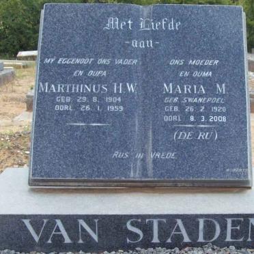 STADEN Marthinus H.W., van 1904-1959 &amp; Maria M. SWANEPOEL 1920-2008