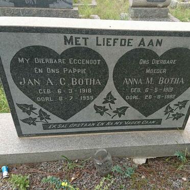 BOTHA Jan A.C. 1918-1955 &amp; Anna M. 1919-1982