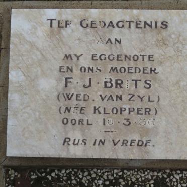 BRITS F.J. voorheen VAN ZYL nee KLOPPER -1936