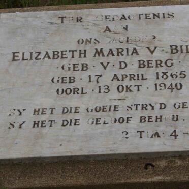 BILJON Elizabeth Maria, v. nee V.D. BERG 1865-1940