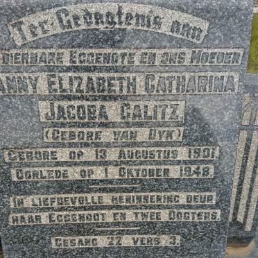CALITZ Petrus Jacobus 1883- &amp;  Fanny Elizabeth Catharina Jacoba VAN DYK 1901-1948
