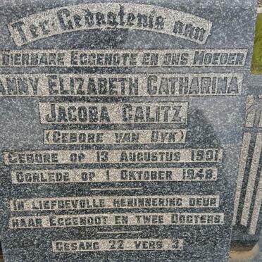 CALITZ Petrus Jacobus 1883- &amp;  Fanny Elizabeth Catharina Jacoba VAN DYK 1901-1948