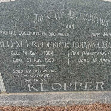 KLOPPER Willem Frederick 1884-1953 &amp; Johanna Barendina MAARTENS 1884-1962