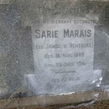 MARAIS Sarie nee JANSE V. RENSBURG 1885-1941