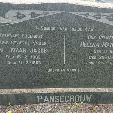 PANSEGROUW Johan Jacob 1882-1958 &amp; Helena Margaretha LE ROUX 1886-1974