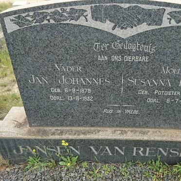RENSBURG Jan Johannes, Jansen van 1879-1952 &amp; Susanna Isabella POTGIETER 1887-1952