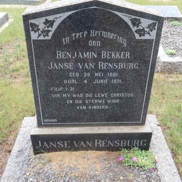 RENSBURG Benjamin Bekker, Janse van 1881-1971