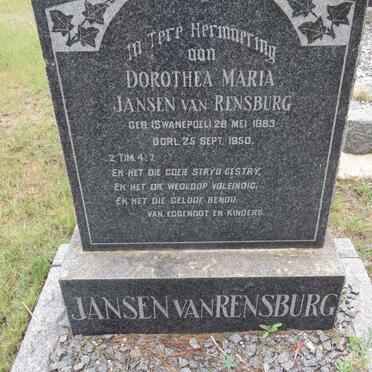 RENSBURG Dorothea Maria, Jansen van nee SWANEPOEL 1883-1950