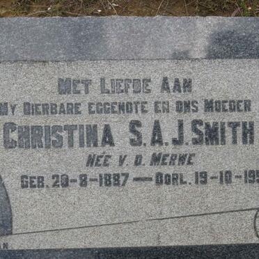 SMITH Christina S.A.J. nee V.D. MERWE 1887-1950