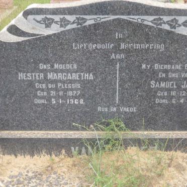 TONDER Samuel Jacobus, van 1878-1945 &amp; Hester Margaretha DU PLESSIS 1877-1968