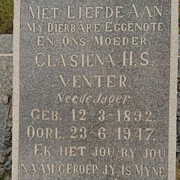 VENTER Clasiena H.S. nee DE JAGER 1892-1947