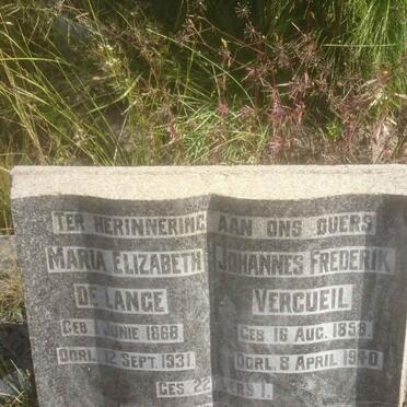 VERCUEIL Johannes Frederik 1858-1940 &amp; Maria Elizabeth DE LANGE 1868-1931