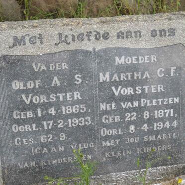 VORSTER Olof A.S. 1865-1933 &amp; Martha C.F. VAN PLETZEN 1871-1944