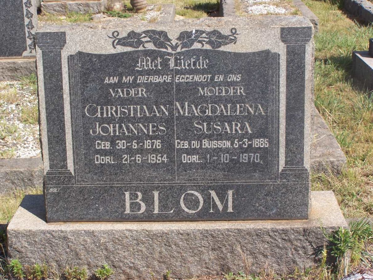 BLOM Christiaan Johannes 1876-1954 &amp; Magdalena Susara DU BUISSON 1885-1970