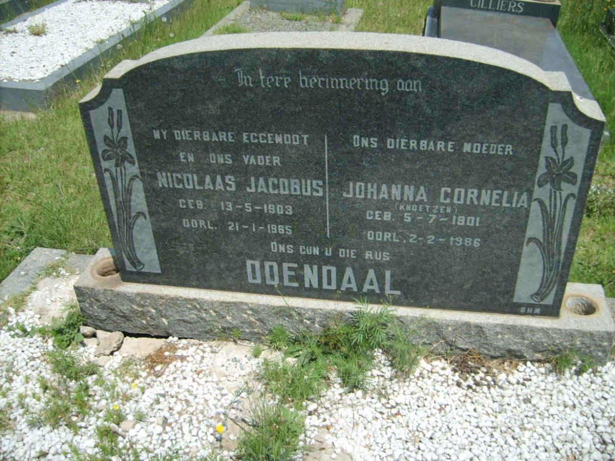 ODENDAAL Nicolaas Jacobus 1903-1965 &amp; Johanna Cornelia KNOETZEN 1901-1986