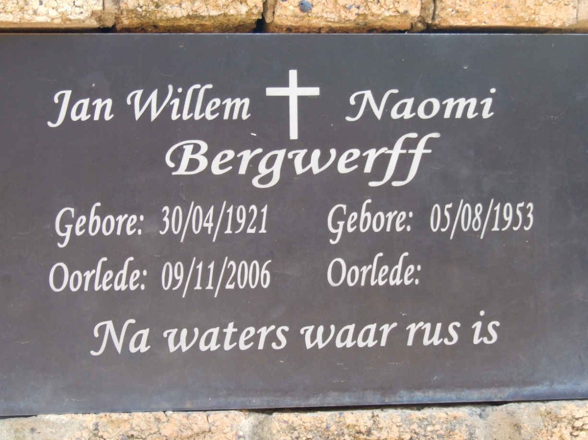 BERGWERFF Jan Willem 1921-2006 &amp; Naomi 1953-