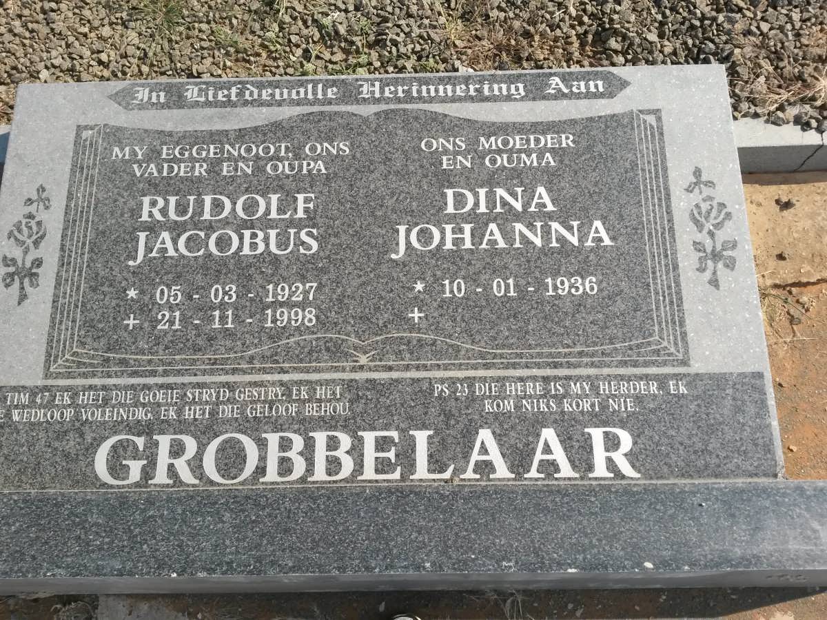 GROBBELAAR Rudolf Jacobus 1927-1998 &amp; Dina Johanna 1936-