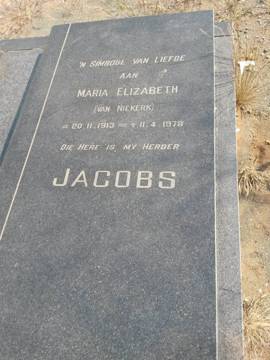 JACOBS Maria Elizabeth nee VAN NIEKERK 1913-1978