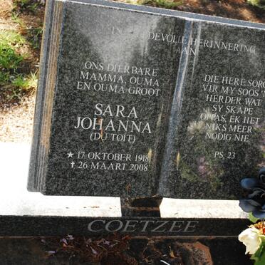 COETZEE Sara Johanna nee DU TOIT 1918-2008
