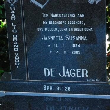 JAGER Janetta Susanna, de 1934-2005