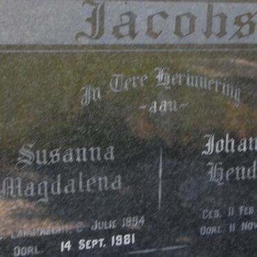 JACOBS Johannes Hendrik 1890-1961 &amp; Susanna Magdalena 1894-1981