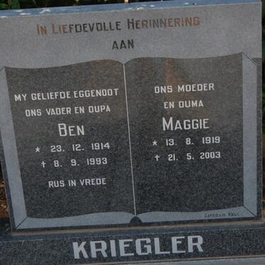KRIEGLER Ben 1914-1993 &amp; Maggie 1919-2003
