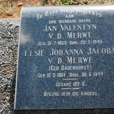 MERWE Jan Valentyn , van der 1863-1945 &amp; Elsie Johanna Jacoba nee BADENHORST 1864-1944
