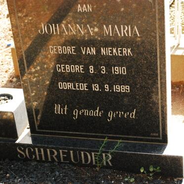 SCHREUDER Johanna Maria nee VAN NIEKERK 1910-1989